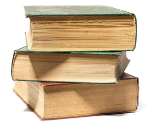 stacked old book isolated on white background