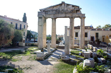 Greece, the city of Athens. Beneath the Acropolis, is the Gate of Athena Archegetis, which is part...