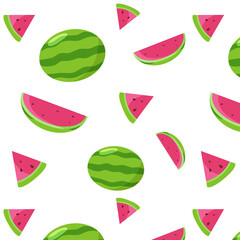 National Watermelon Day. August. Whole watermelon, piece and seeds. Seamless pattern watermelons. Background. Vector illustration 8 eps. Print, textile, fabric.