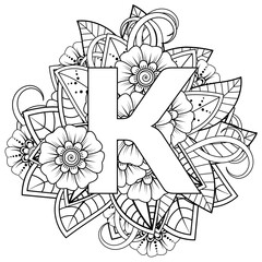 mehndi flower decorative ornament in ethnic oriental style. doodle ornament. outline hand draw.