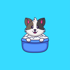 Cute cat taking a bath in the bathtub. Animal cartoon concept isolated. Can used for t-shirt, greeting card, invitation card or mascot. Flat Cartoon Style