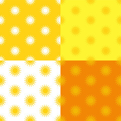 set of seamless patterns with stylized yellow summer sun. Ornament for decoration and printing on fabric. Design element. Vector