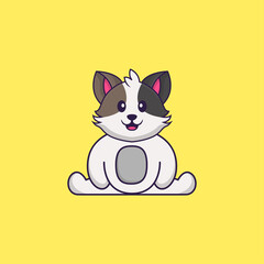 Cute cat is sitting. Animal cartoon concept isolated. Can used for t-shirt, greeting card, invitation card or mascot. Flat Cartoon Style