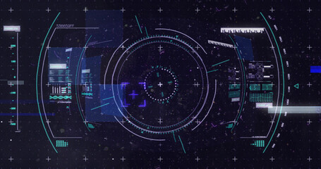 Obraz premium Image of scope scanning and data processing on purple background