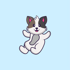 Cute cat is flying. Animal cartoon concept isolated. Can used for t-shirt, greeting card, invitation card or mascot. Flat Cartoon Style