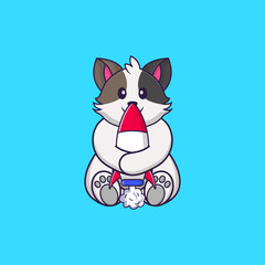 Cute cat holding a rocket. Animal cartoon concept isolated. Can used for t-shirt, greeting card, invitation card or mascot. Flat Cartoon Style