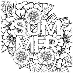 mehndi flower decorative ornament in ethnic oriental style. doodle ornament. outline hand draw.