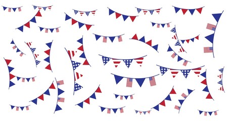 Fototapeta na wymiar Composition of pennants with stars and stripes and american flags, on white