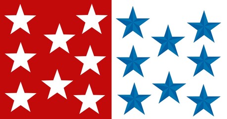 Composition of white stars on red and blue stars on white of american flag