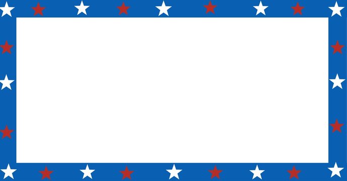 Composition of blue border with red and white stars of american flag, with white copy space