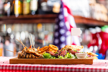 Grilled snack plate served in american restaurant