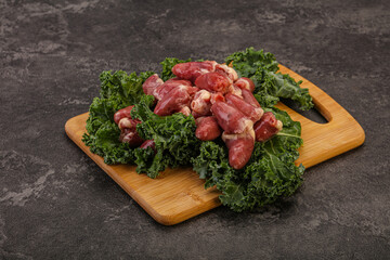 Raw chicken hearts for cooking