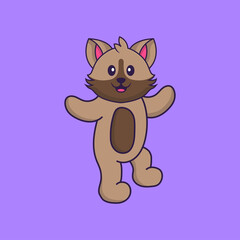 Cute cat is dancing. Animal cartoon concept isolated. Can used for t-shirt, greeting card, invitation card or mascot. Flat Cartoon Style