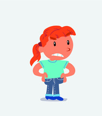 Angry cartoon character of little girl on jeans