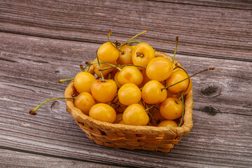 Sweet ripe yellow cherry heap