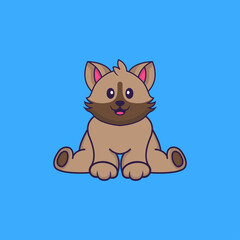 Cute cat is sitting. Animal cartoon concept isolated. Can used for t-shirt, greeting card, invitation card or mascot. Flat Cartoon Style