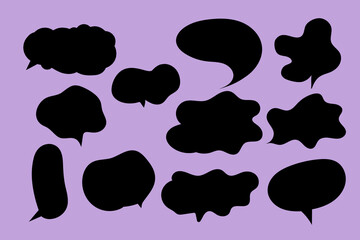 Kawaii Speech Bubble Doodle Set flat vector black