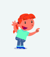 cartoon character of little girl on jeans pointing while arguing