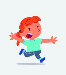 cartoon character of little girl on jeans running angry.