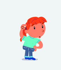 funny cartoon character of little girl on jeans doubting