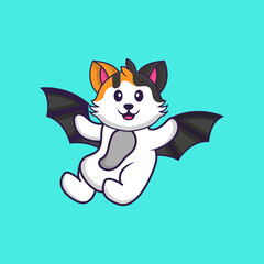 Fototapeta premium Cute cat is flying with wings. Animal cartoon concept isolated. Can used for t-shirt, greeting card, invitation card or mascot. Flat Cartoon Style