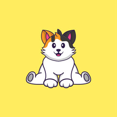 Cute cat is sitting. Animal cartoon concept isolated. Can used for t-shirt, greeting card, invitation card or mascot. Flat Cartoon Style