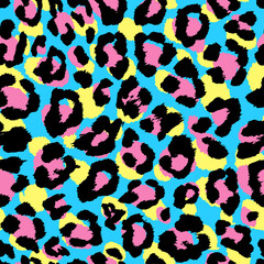 seamless pattern of leopard skin texture, vector repeating background with cheetah spots, multicolored speckled animal print, CMYK typographic shades
