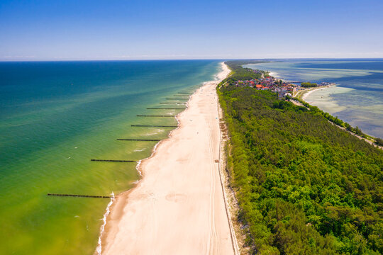 The coastline of the Baltic Sea with beautiful beaches on the Hel Peninsula, Poland.