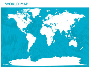 World Map. Vector Map Set. Illustration of the White Map. World Continents on Blue Background. Topographic Vector. Blue Texture. Travel Concept. Ocean Pattern. Sky waves.