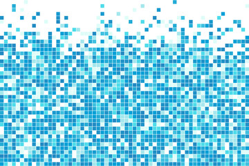 Abstract blue cyan winter mosaic background. Aqua blue colored square tiles. Pixel clean backdrop with copy space. Vector