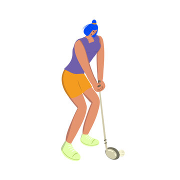 Woman playing golf. Woman golf player. Flat vector illustration, isolated characters on white background.