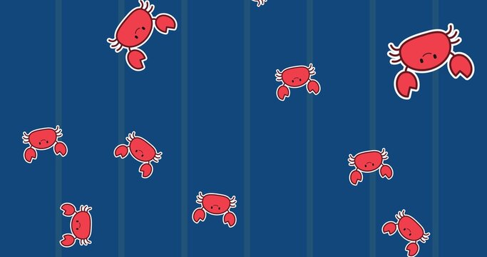 Composition of red crabs on blue background