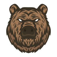 Bear head in hand drawn sketch color style isolated on white background. Modern graphic design element for label or poster. Vector art illustration.