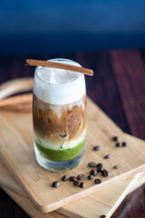 Iced coffee. on wood board