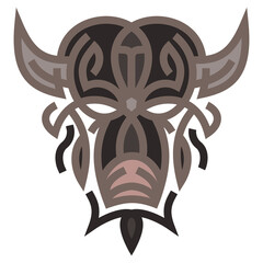 Silhouette of buffalo head from lines in color geometric style isolated on white background. Modern graphic design element for label or poster. Vector art illustration.