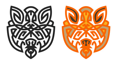 Set silhouettes of tiger head from lines in geometric style isolated on white background. Modern graphic design element for label or poster. Vector art illustration.