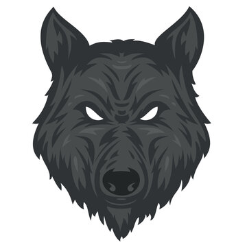 Wolf head in hand drawn sketch color style isolated on white background. Modern graphic design element for label or print. Vector art illustration.