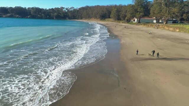 Aerial: San Simeon beach in Big Sur, California, USA