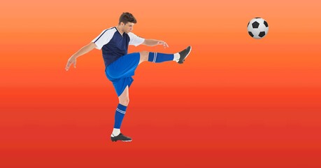 Obraz premium Composition of male football player kicking ball with copy space