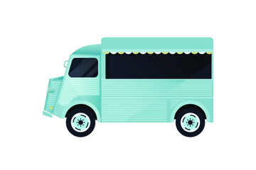 Food Truck. Modern Flat Vector Illustration. Colorful Street Food Truck Van. Social Media Template.