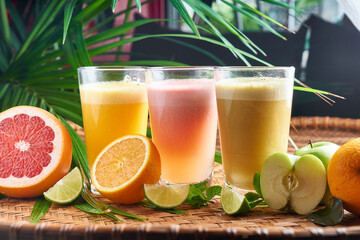 Set of Summer chilled drinks with fresh juice