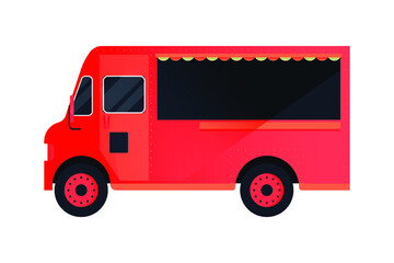 Food Truck. Modern Flat Vector Illustration. Colorful Street Food Truck Van. Social Media Template.