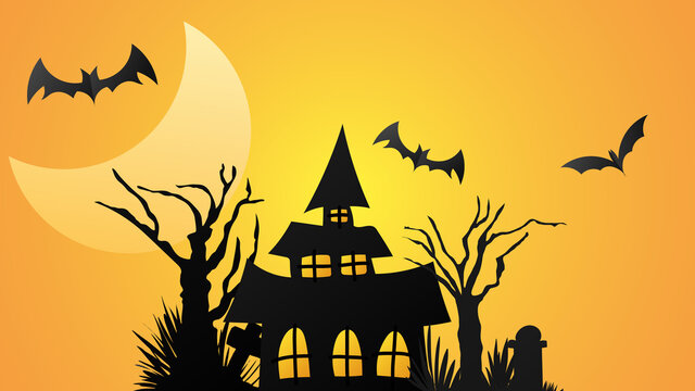 Haunted house and moon in halloween day ,vector illustration EPS 10