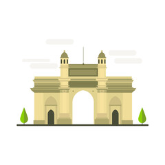 Cartoon symbols of India. Popular tourist architectural object: Gate of India, Mumbai.