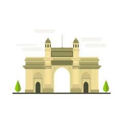 Fototapeta premium Cartoon symbols of India. Popular tourist architectural object: Gate of India, Mumbai.