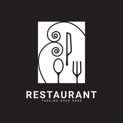 restaurant logo, there are elements of spoon, fork, and knife