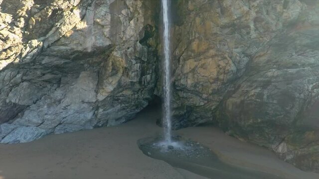 Aerial: Mcway Falls In Julia Pfeiffer Burns State Park In Big Sur