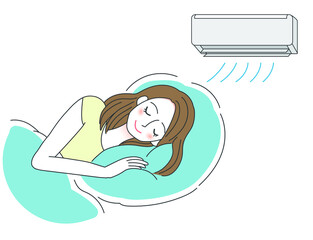 クーラーを使う女性のイラスト
