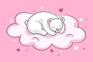 Cute little bear. Baby bear sleeping on the cloud. Hand drawn vector illustration of a cute bear sleeping on the cloud.