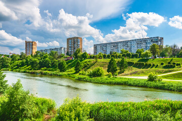 Embankment of the Tsna River in Tambov. View on flow Tsna river in Tambov city